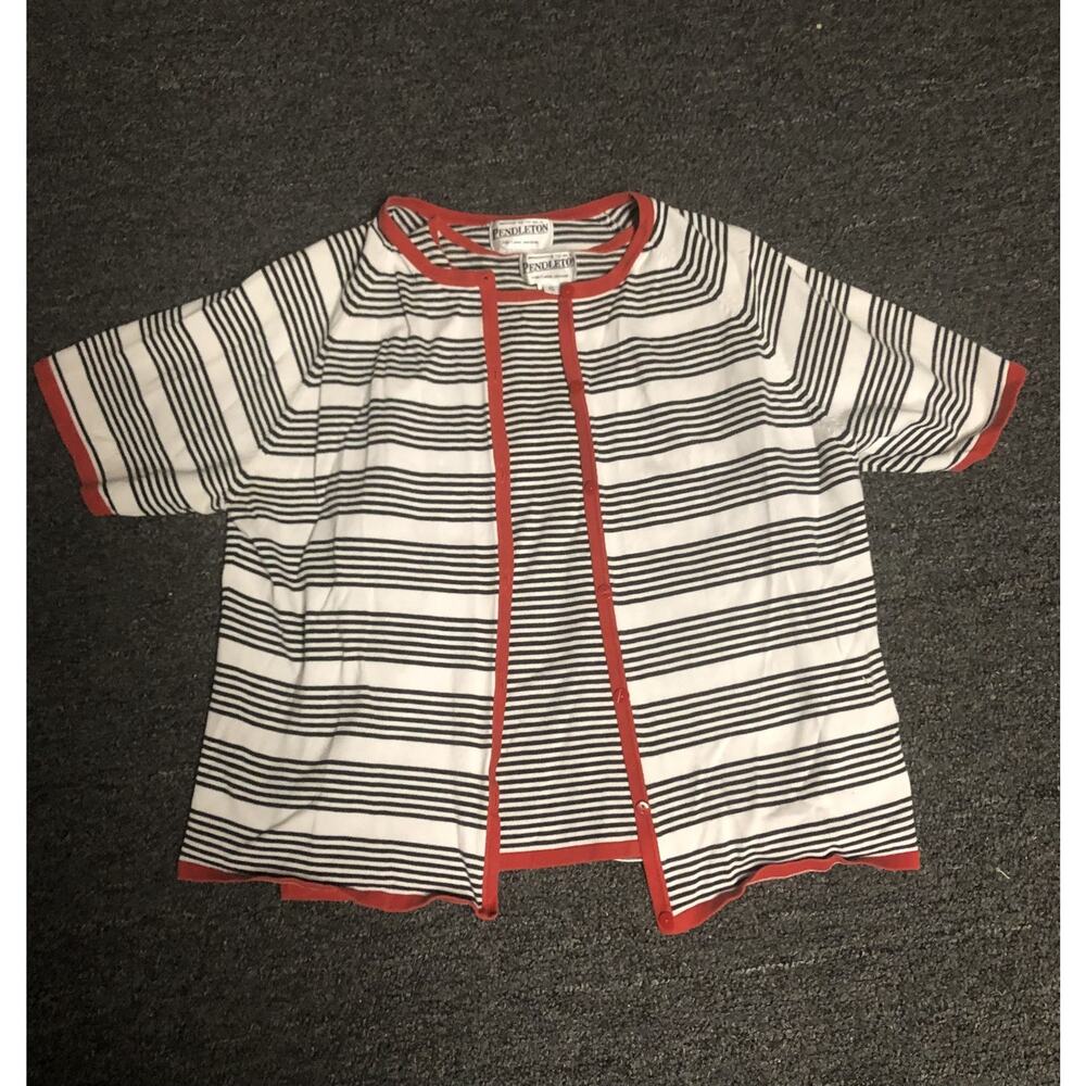 Pendelton Cardigan Set Womens Xl Red Black White Stripes Cotton Shell Hong Kong